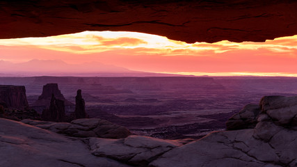 Beautiful sunrise at Mesa Arch in Canyonlands National Park in Utah