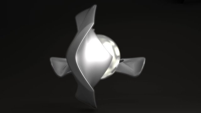 3D animation of fantastic silver figures dancing around a glowing futuristic ball burning with bright light. 4K animation for background screensavers, abstract banners.