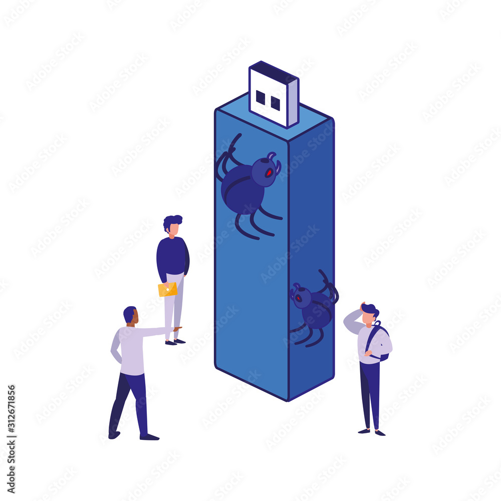 Poster usb men and spiders of security system vector design