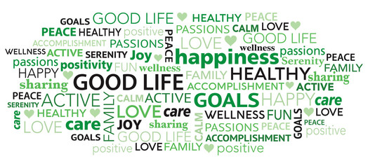 Good life positivity word tag cloud