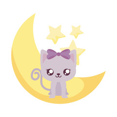 Cute cat cartoon and moon vector design