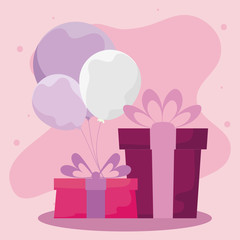 Gifts with bowties and balloons vector design