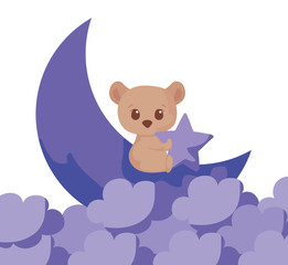 Cute bear cartoon and moon vector design