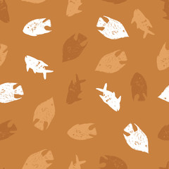 Vector brown fish monochrome repeat pattern. Perfect for fabric, scrapbooking and wallpaper projects.