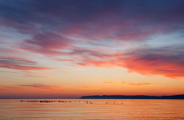 Landscape at dawn of Sleeping Bear Bay, Sleeping Bear Dunes National Lakeshore, Lake Michigan,...
