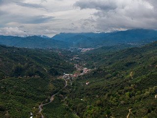 Beautiful aerial view of the beautiful town of Santa Maria de Dota in Costa Rica -town in valley