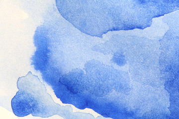 Abstract blue watercolor on white background.