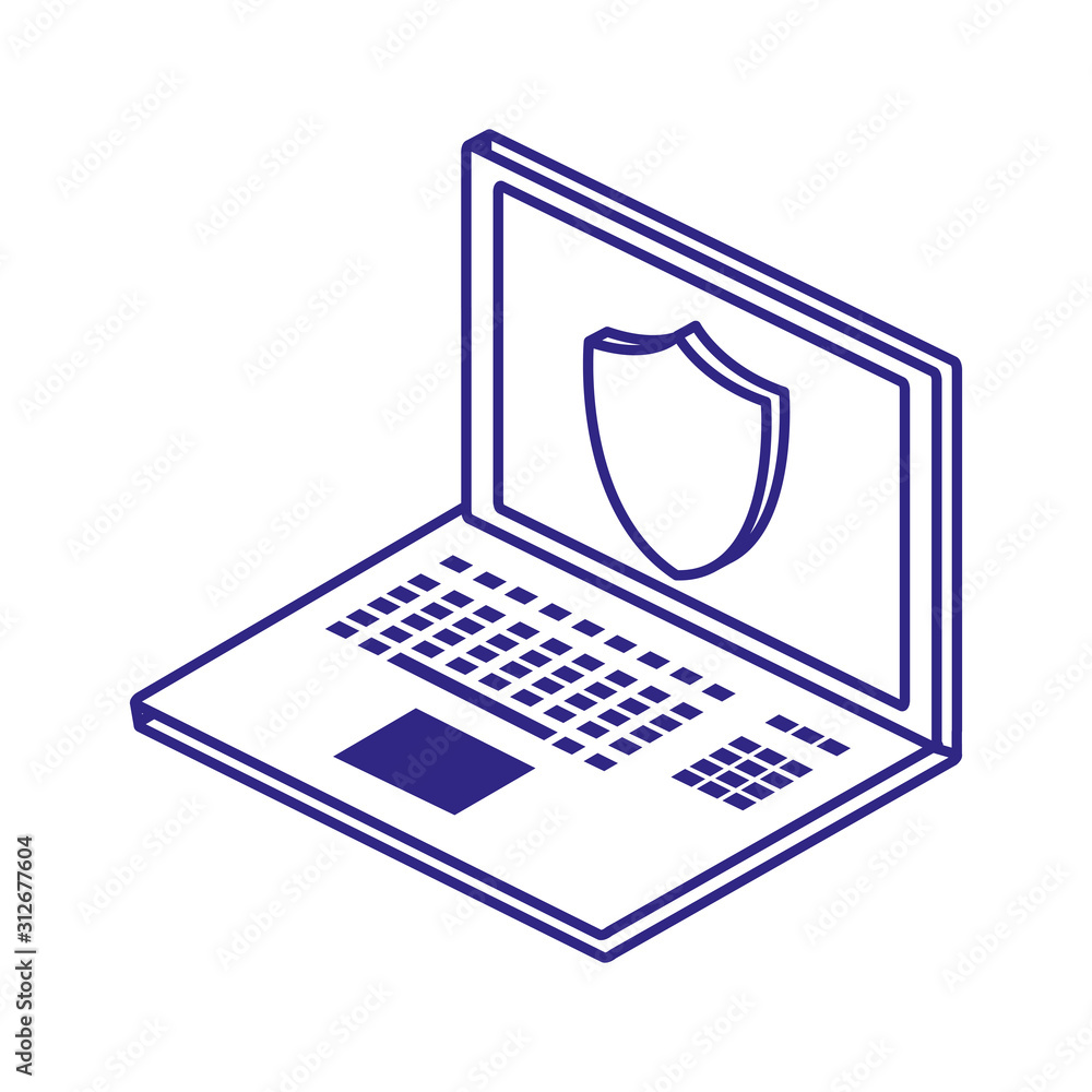 Poster laptop and shield of security system vector design