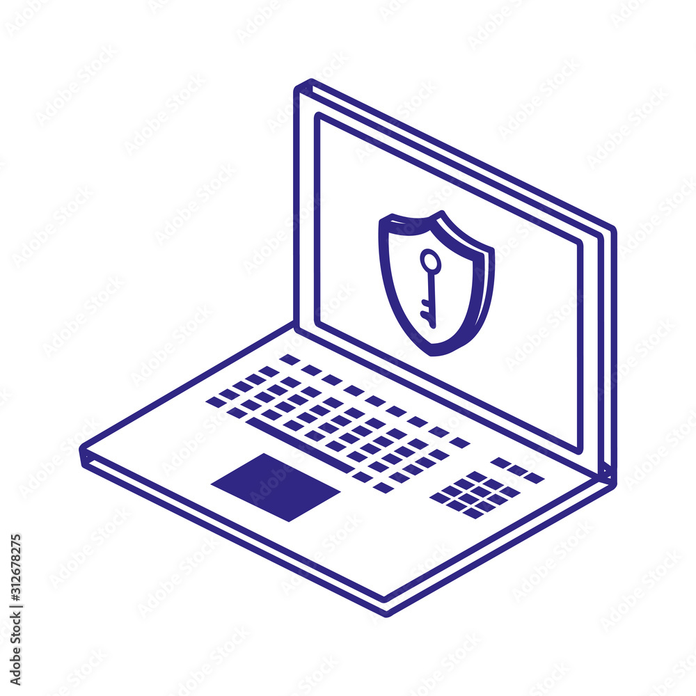 Poster laptop and key of security system vector design