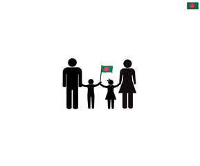 Bangladeshi family with the People's Republic of Bangladesh national flag, we love bangladesh concept, sign symbol background, vector illustration.