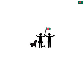 Bangladeshi children with national flag of the People's Republic of Bangladesh, future of Bangladesh concept, sign symbol background, vector illustration.