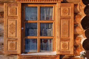 Window in the old wooden house.