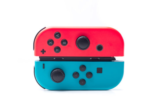 Puerto Real, Spain - December 27th, 2019: Gamepad Nintendo Switch isolated on White Background