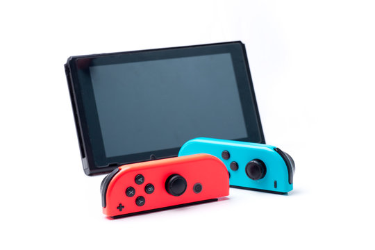 Puerto Real, Spain - December 27th, 2019: Gamepad Nintendo Switch isolated on White Background