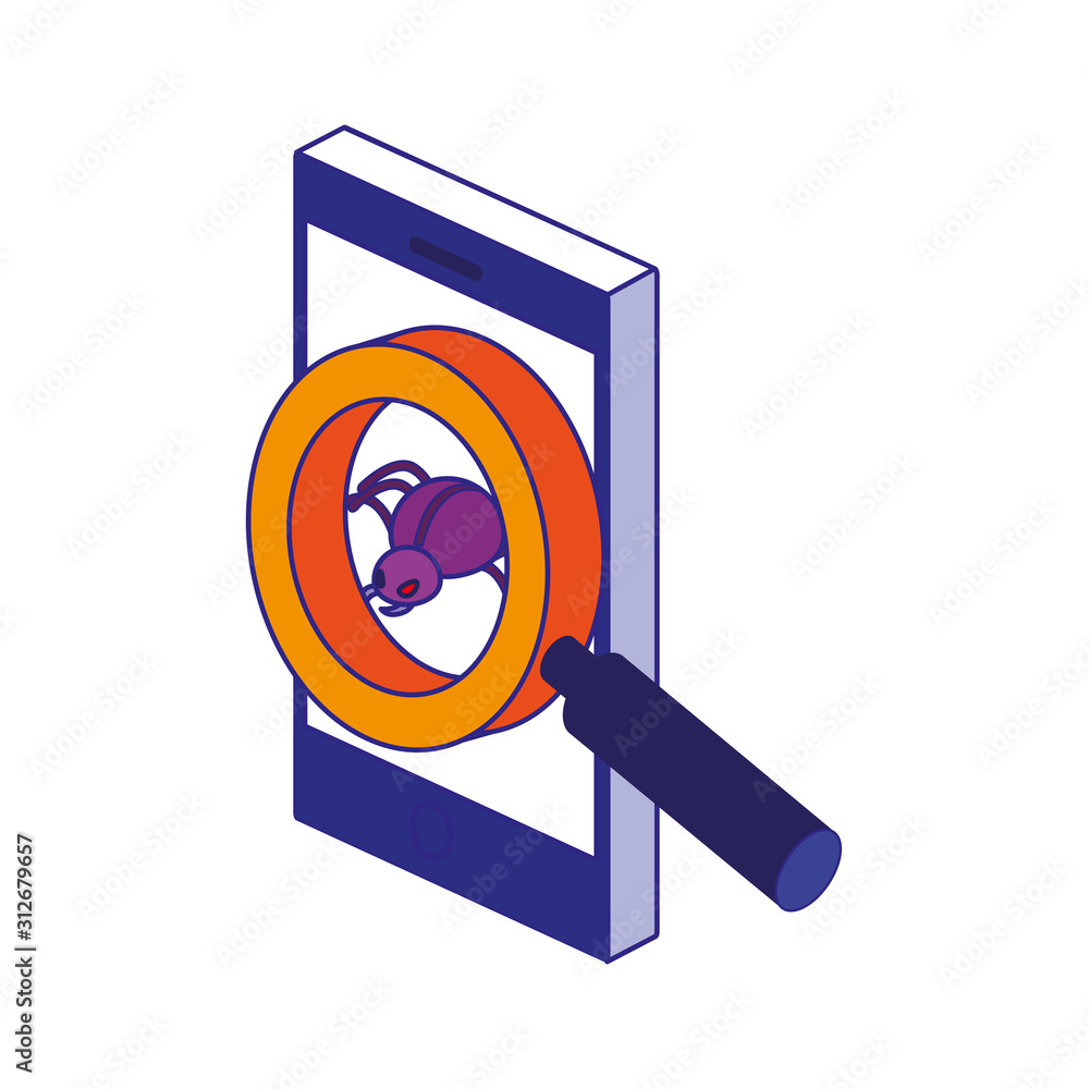 Poster smartphone and lupe of security system vector design