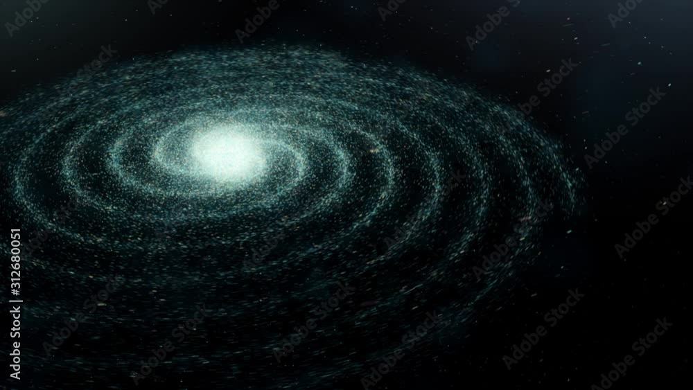 Poster beautiful abstraction of colorful spiral galaxy rotation in space with billion of stars on the black