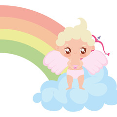 Baby cupid cartoon and rainbow vector design