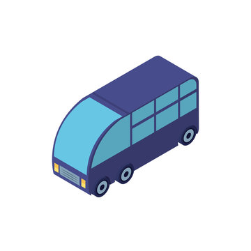 Isolated Isometric Blue Bus Vehicle Vector Design