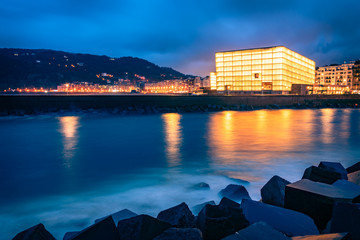 Naklejka premium Cityscape of San Sebastian at Night (Basque Country, Spain)