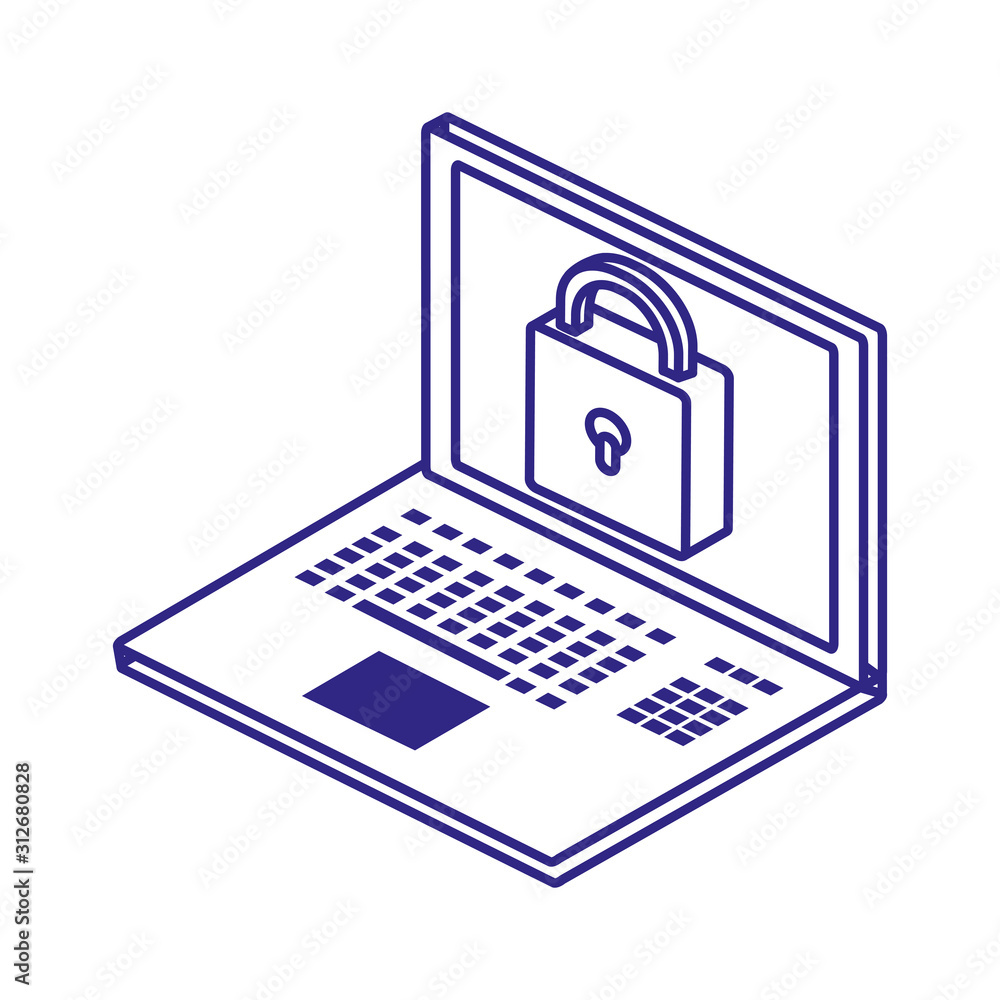 Poster laptop and padlock of security system vector design