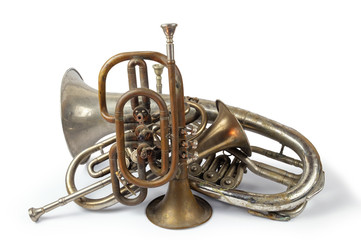 Fototapeta na wymiar Group of brass instruments