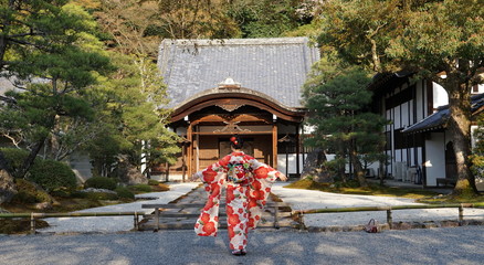 Japanese woman wearing kimono at temple