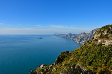 Panoramic view of the landscape on the Amalfi coast, Italy