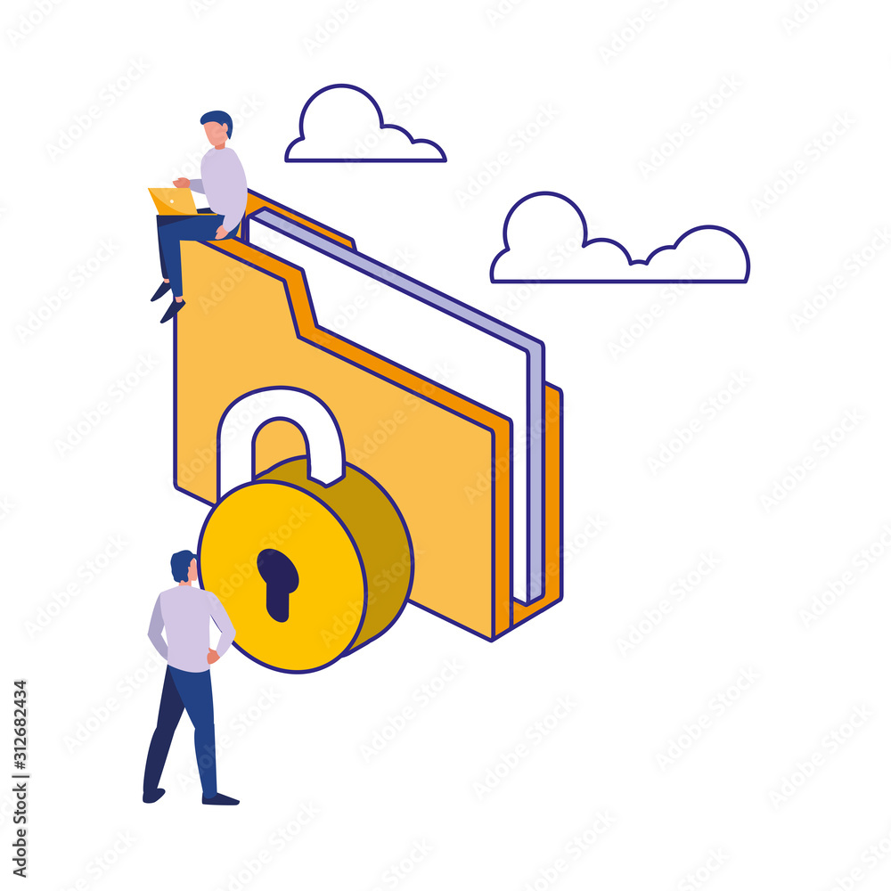 Poster men padlock and file of security system vector design