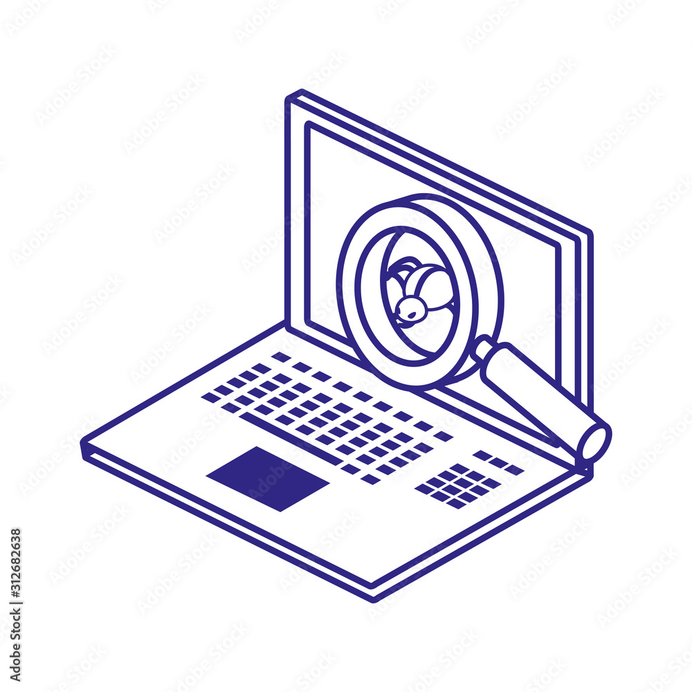 Poster laptop and lupe of security system vector design