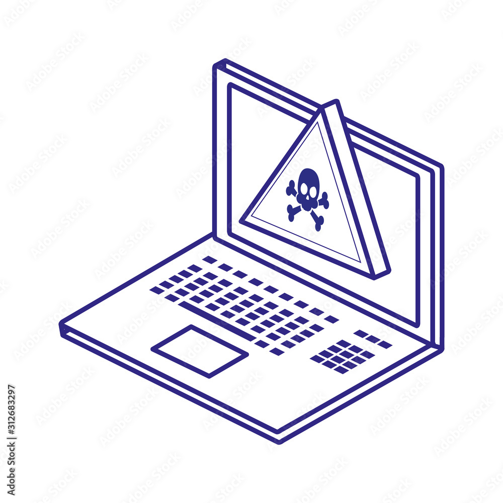 Poster laptop and skull of security system vector design