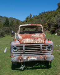 Bedford truck. Te Urewera National Park New Zealand. Oldtimer truck. Abandoned. Bedford. Rusty