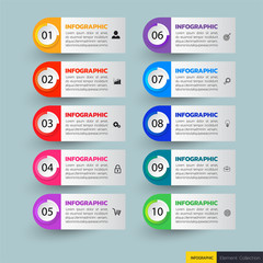 Infographics design template, 3D Business concept with 10 steps or options, can be used for workflow layout, diagram, annual report, web design.Creative banner, label vector.