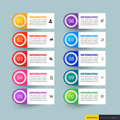 Infographics design template, 3D Business concept with 10 steps or options, can be used for workflow layout, diagram, annual report, web design.Creative banner, label vector.