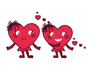 Isolated females pink hearts cartoons vector design