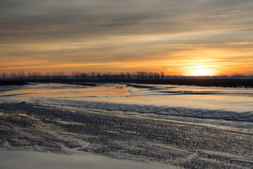 Beautiful sunset at Mont saint Michel , Normandy, France.