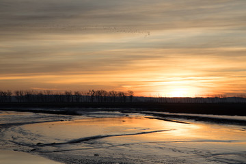 Beautiful sunset at Mont saint Michel , Normandy, France.