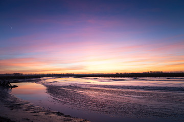 Fototapeta na wymiar Beautiful sunset at Mont saint Michel , Normandy, France.
