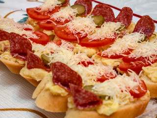 Traditional Czech(Bohemian) snack served during celebration(New Year's, birthdays, weddings, parties, etc.) - Open sandwich(Oblozeny chlebicek)