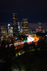 Fototapeta na wymiar Seattle Washington Cityscape at Night Long Exposure