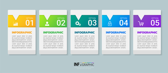 Infographics design template, 3D Business concept with 5 steps or options, can be used for workflow layout, diagram, annual report, web design.Creative banner, label vector.