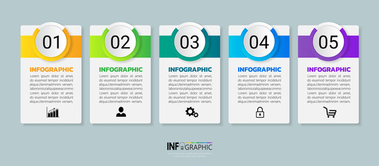 Infographics design template, 3D Business concept with 5 steps or options, can be used for workflow layout, diagram, annual report, web design.Creative banner, label vector.