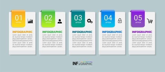 Infographics design template, 3D Business concept with 5 steps or options, can be used for workflow layout, diagram, annual report, web design.Creative banner, label vector.