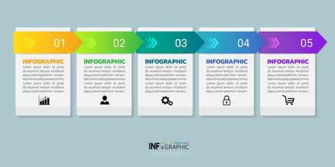 Infographics design template, 3D Business concept with 5 steps or options, can be used for workflow layout, diagram, annual report, web design.Creative banner, label vector.