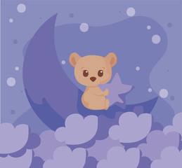 Cute bear cartoon and moon vector design