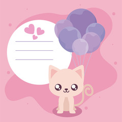 Cute cat cartoon and balloons vector design