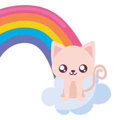 Cute cat cartoon and rainbow vector design