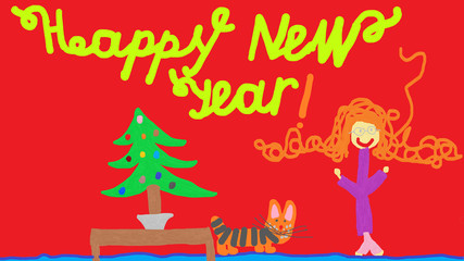 children's drawing happy new year