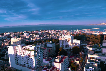 Naklejka premium General view of Tangier, with medine in first plane and . Tangier, Morocco, North Africa