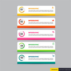 Infographics template 5 steps with rectangle banner.