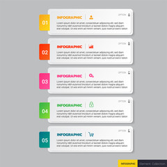 Infographics template 5 steps with rectangle banner.